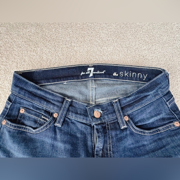 7 for all mankind in mid-waist skinny dark blue jeans in 25 - Picture 2 of 7